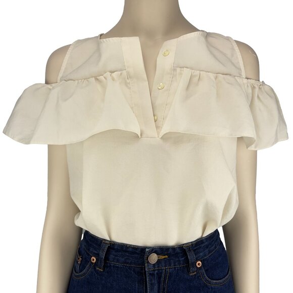 MYM Off White Girlhoodcore ruffles Blouse Button Crew round Neck s S - Picture 6 of 9